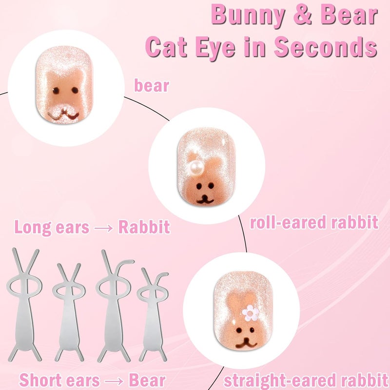 Allstarry Heart Magnet for Nails, 3 in 1 Heart Cat Eye Magnet for Nails Y Bear Bunny Shaped Guides with Magnetic Bead Flexible DIY Nail Cateye Magnets for Cat Eye Gel Polish Nail Art Salon - Image 4